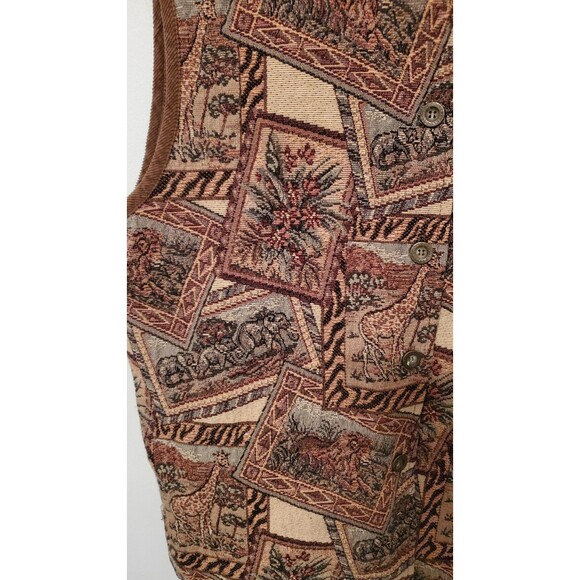 VINTAGE COMPANY COLLECTION XL Brown Safari Postcard Vest Grandpa Animal Art - Picture 2 of 7